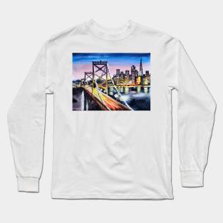 City by night in watercolors Long Sleeve T-Shirt